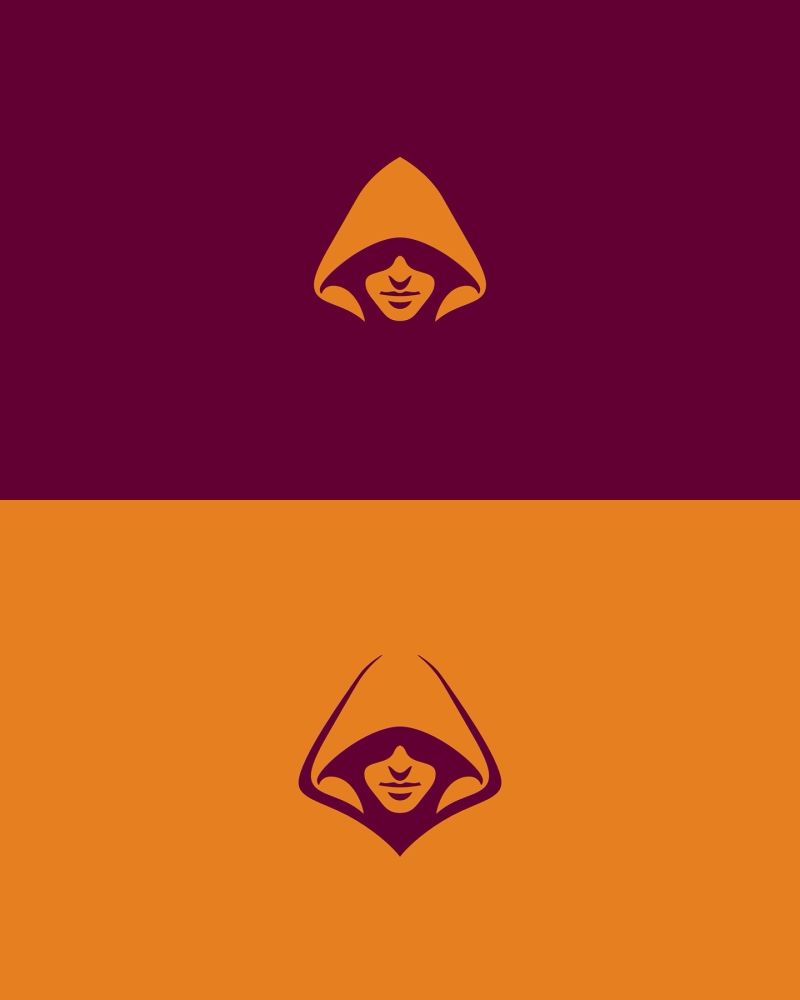 Amber hooded figure against burgundy