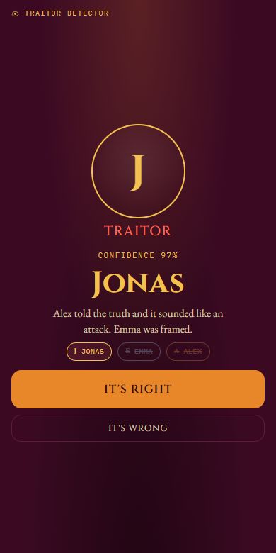 Jonas revealed as the traitor in a sample game